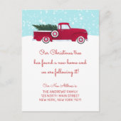 赤おもしろいレトロトラッククリスマスツリー移動 案内ポストカード (正面)