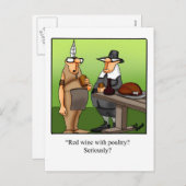 赤おもしろいワインと鶏肉感謝葉書 シーズンポストカード (正面/裏面)