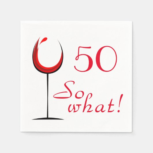 赤おもしろいワイングラス50だから何50誕生日 スタンダードカクテルナプキン (正面)