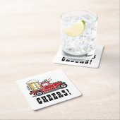 赤おもしろいヴィンテージトラックビアグラス応援! スクエアペーパーコースター (インサイチュ)