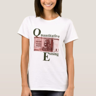 赤おもしろい灰色の量的緩和 Tシャツ