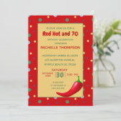 赤おもしろい熱70番目の誕生日招待状 招待状 (スタンド正面)