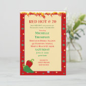 赤おもしろい熱70番目の誕生日招待状 招待状 (スタンド正面)