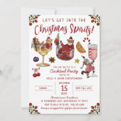 赤おもしろい猫クリスマススピリットカクテルパーティー 招待状 (正面)