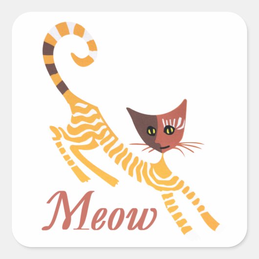 赤おもしろい猫 スクエアシール (正面)