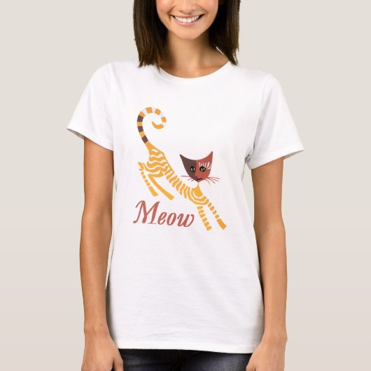赤おもしろい猫 Tシャツ (正面)