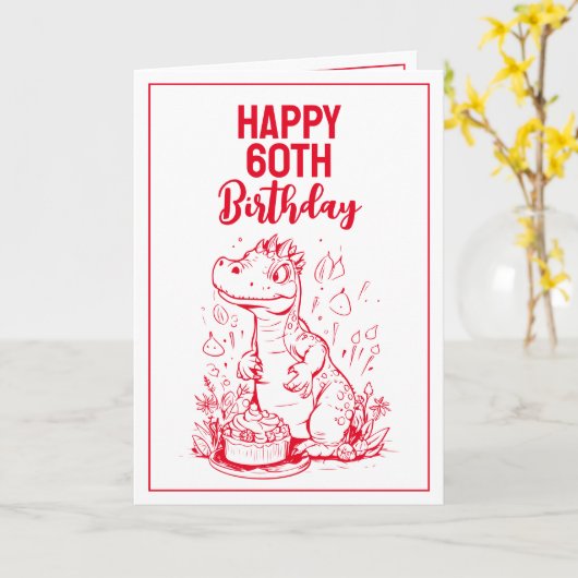 赤おもしろい白トレックス夫60誕生日 カード (黄色い花)