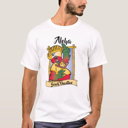 赤おもしろい緑のオウム白鳥 Tシャツ (正面)