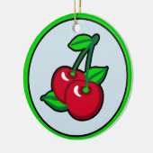 赤おもしろい緑ブラックさくらんぼフルーツアーポップ・アートのト セラミックオーナメント (左)