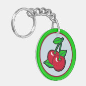 赤おもしろい緑ブラックブルーさくらんぼフルーツアーポップ・アートのト キーホルダー (正面左)