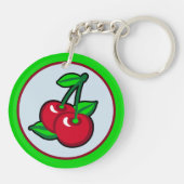 赤おもしろい緑ブラックブルーさくらんぼフルーツアーポップ・アートのト キーホルダー (裏面)