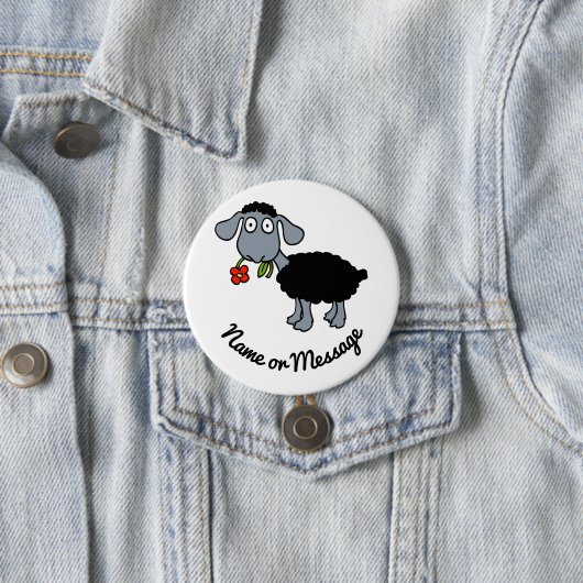 赤おもしろい花付き可愛い黒羊カスタム羊 缶バッジ (インサイチュ)
