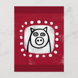 赤おもしろい葉書に豚 ポストカード