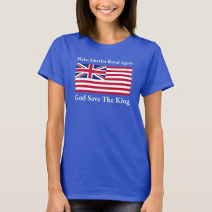 赤おもしろい青ホワイトメイクアメリカ再王室の度国旗 Tシャツ