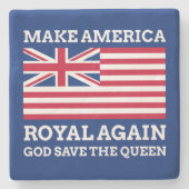 赤おもしろい青メイクアメリ王室のカ国旗 ストーンコースター (正面)