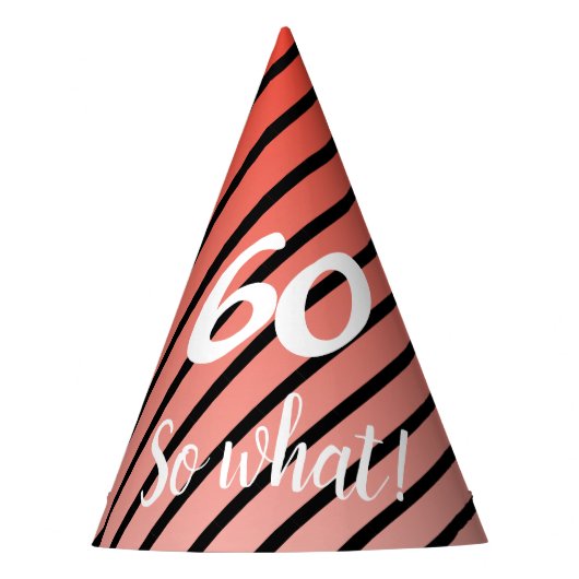 赤おもしろい黒ストライプ模様60誕生日 パーティーハット (正面)