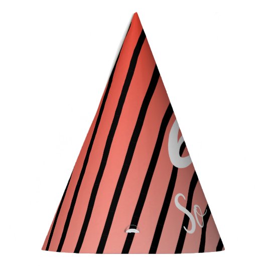 赤おもしろい黒ストライプ模様60誕生日 パーティーハット (左)