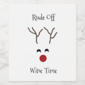 赤おもしろい鼻トナカイのクリスマスワインタイム ワインラベル (シングルラベル)