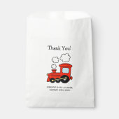 赤おもちゃ列車の少年の赤ちゃんシャワーのパーティーの好意バッグ フェイバーバッグ (正面)