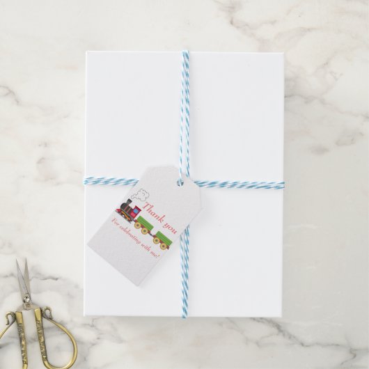 赤おもちゃ列車の男の子の感謝してい誕生日あなたが贈りラベル ギフトタグ (より糸付き)