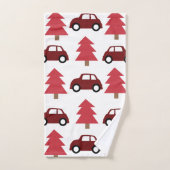 赤おもちゃ車クリスマスツリーキッズ バスタオルセット (ハンドタオル)