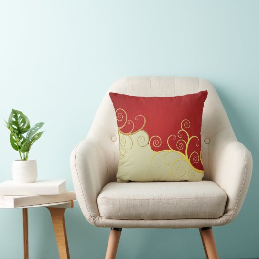 赤およびクリームのエレガントな金渦巻 クッション (椅子)