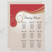 赤およびクリームの座席の図表の金ゴールドの渦巻 招待状 (正面/裏面)