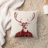 赤およびクリームの(雄ジカの)枝角を搭載する素朴な人の木びき台 クッション (ブランケット)