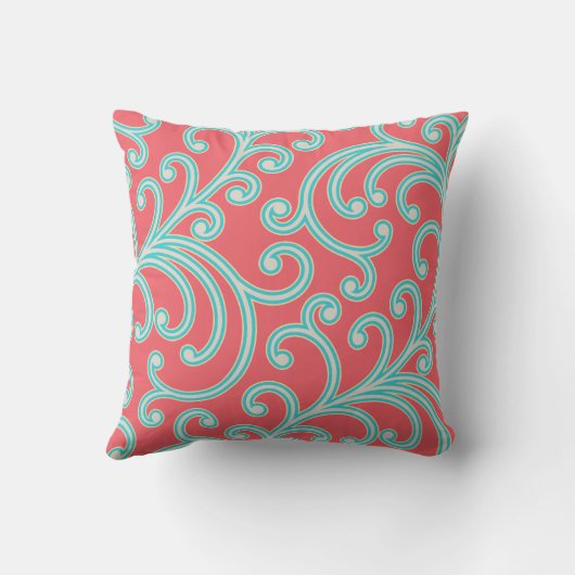赤およびターコイズのエレガントな花の枕 クッション (裏面)