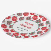 赤およびティール(緑がかった色)のクリスマスの球根 ペーパープレート (アングル)