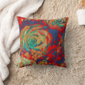 赤およびティール(緑がかった色)のヴィンテージの花柄 クッション (ブランケット)