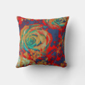 赤およびティール(緑がかった色)のヴィンテージの花柄 クッション (裏面)