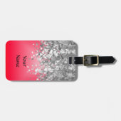 赤およびフェイクなグリッター ラゲッジタグ (正面横)