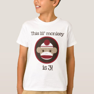赤およびブラウンのソックス猿: 第3誕生日のティー Tシャツ