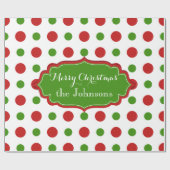 赤および緑のおもしろいのクリスマスの水玉模様 ラッピングペーパー (フラット)