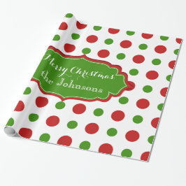 赤および緑のおもしろいのクリスマスの水玉模様 ラッピングペーパー