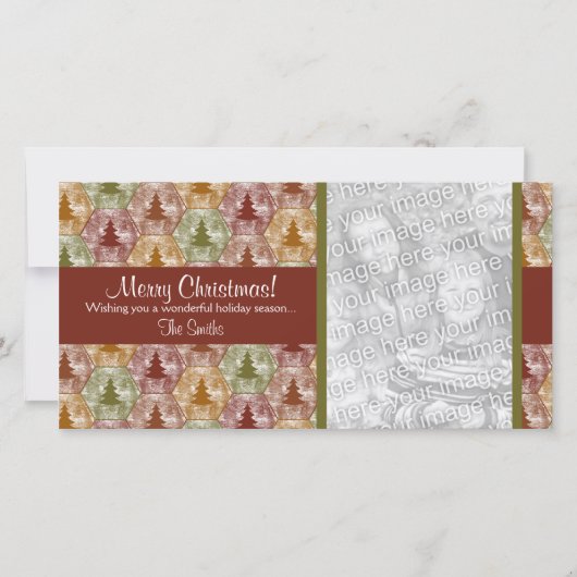 赤および緑のメリークリスマスの木の写真カード シーズンカード (正面)
