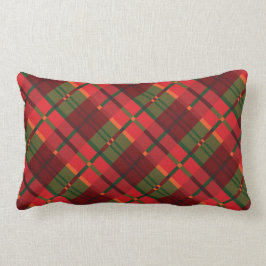 赤および緑の休日の格子縞パターン ランバークッション