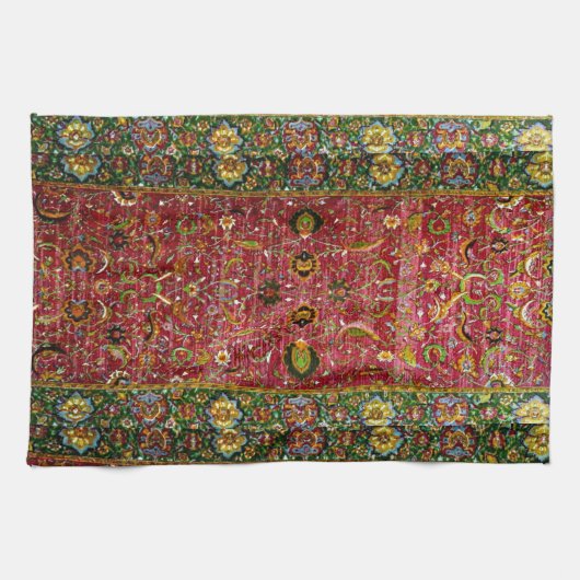 赤および緑の東洋の敷物 キッチンタオル (横)