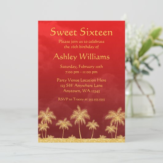 赤および金ゴールドのアラビアンナイトの菓子16の招待状 招待状 (スタンド正面)