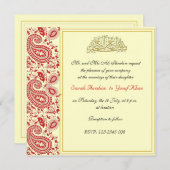 赤および金ゴールドのイスラム教の結婚式 招待状 (正面/裏面)