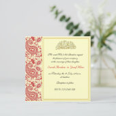 赤および金ゴールドのイスラム教の結婚式 招待状 (スタンド正面)