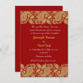 赤および金ゴールドのインドの結婚式 招待状 (正面/裏面)