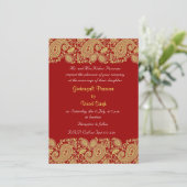 赤および金ゴールドのインドの結婚式 招待状 (スタンド正面)