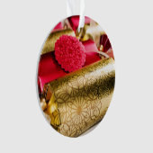 赤および金ゴールドのクリスマスのクラッカー オーナメント (正面)