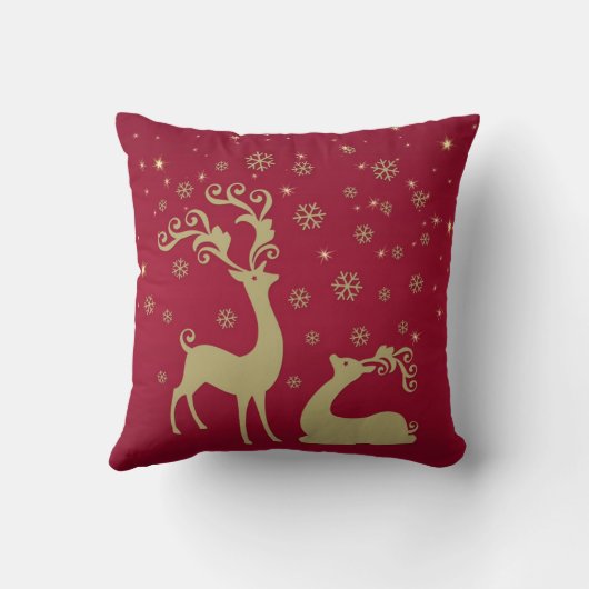 赤および金ゴールドのクリスマスのトナカイ クッション (裏面)