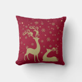 赤および金ゴールドのクリスマスのトナカイ クッション (正面)