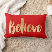 赤および金ゴールドのクリスマスの枕は信じます ランバークッション (ブランケット)