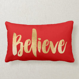 赤および金ゴールドのクリスマスの枕は信じます ランバークッション