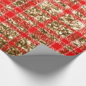 赤および金ゴールドのグリッターの格子縞05 ラッピングペーパー (角)